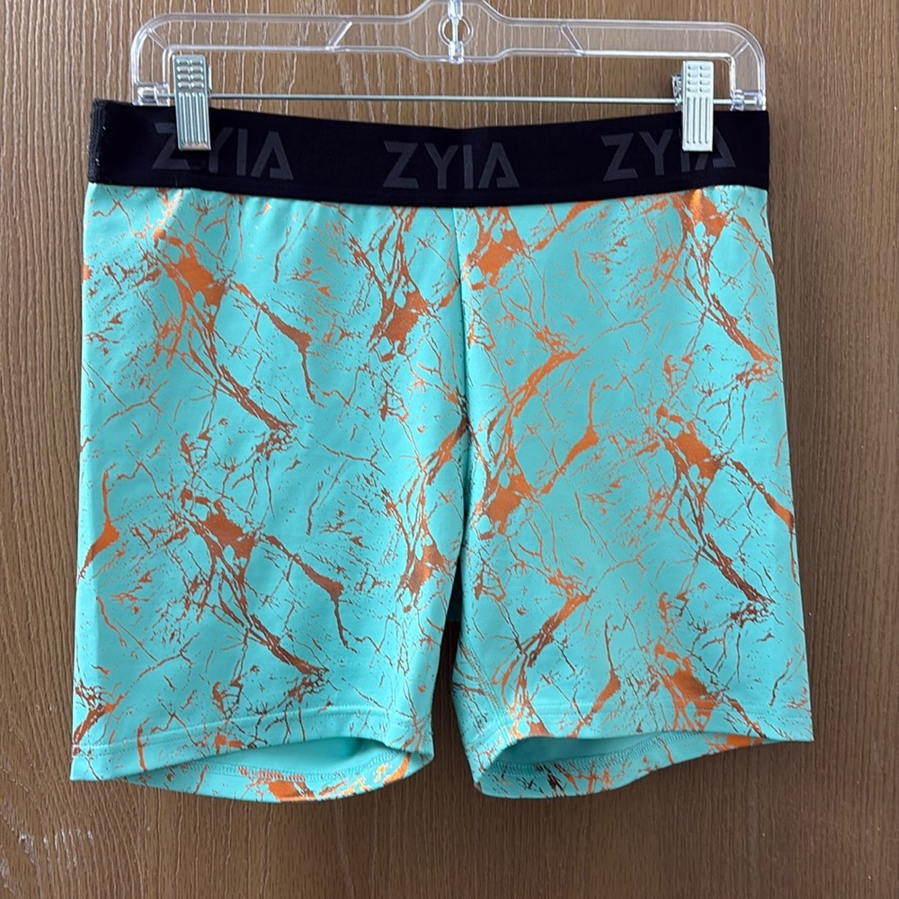 Zyia Aqua with Gold Detail Spandex Shorts
